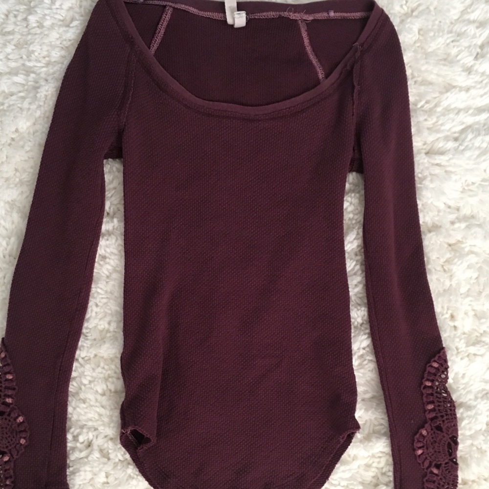 Free people maroon long sleeve shirt